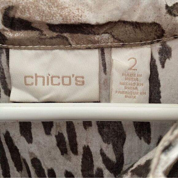 Chico’s Animal Print Lace Cotton Stretch Jacket 3/4 Sleeve Artsy Women’s‎ 2 Sz L - Picture 2 of 6